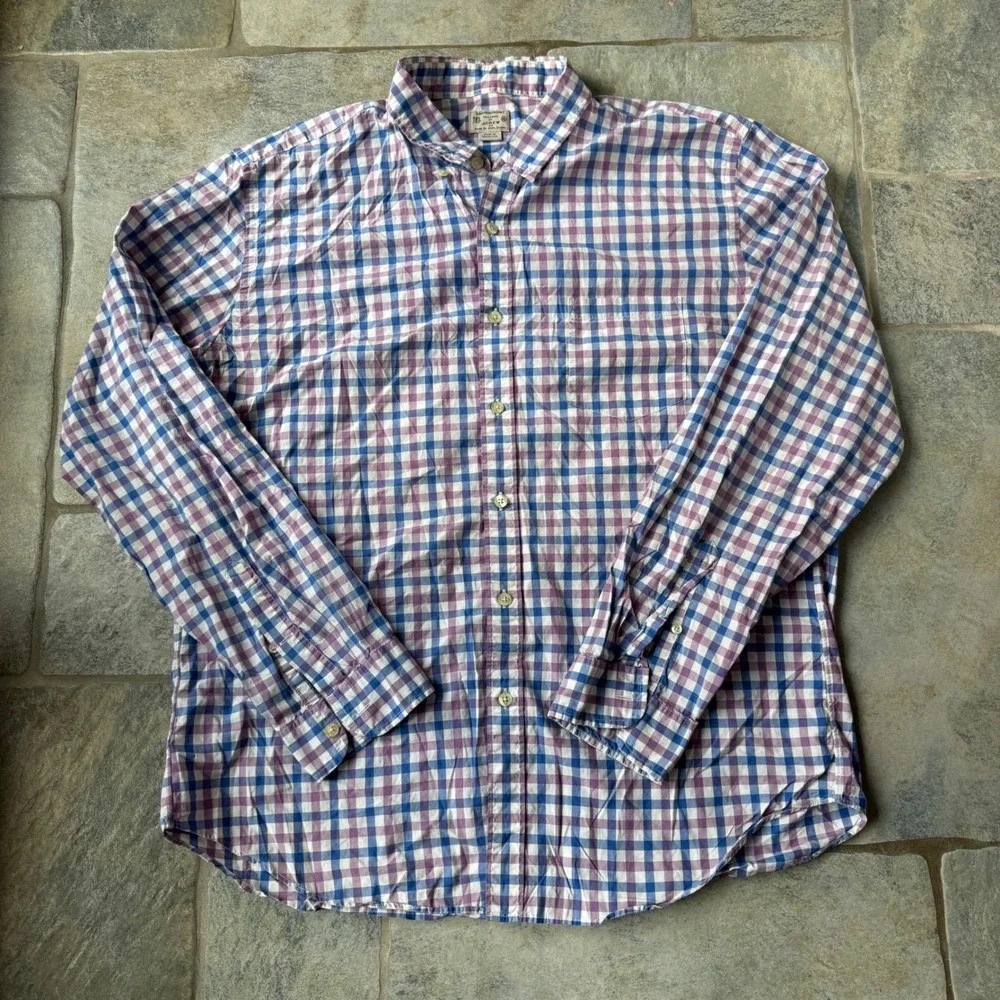J.Crew‎ Men's XL Lightweight Cotton Shirt Plaid Long Sleeve Tailored Fit